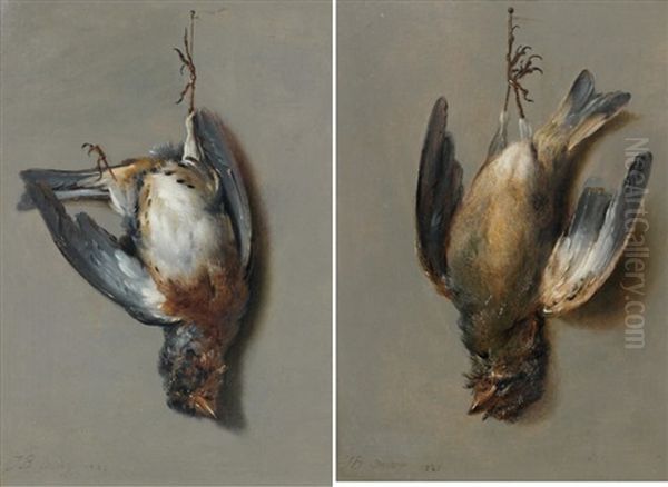 Trompe L'oeil Aux Bouvreuils (pair) by Jean-Baptiste Oudry