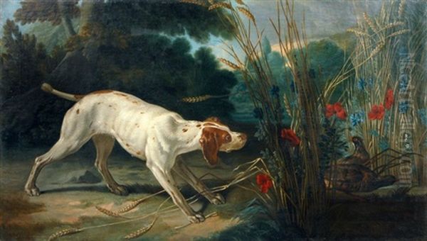 Jagdhund Mit Zwei Rebhuhnern Oil Painting by Jean-Baptiste Oudry