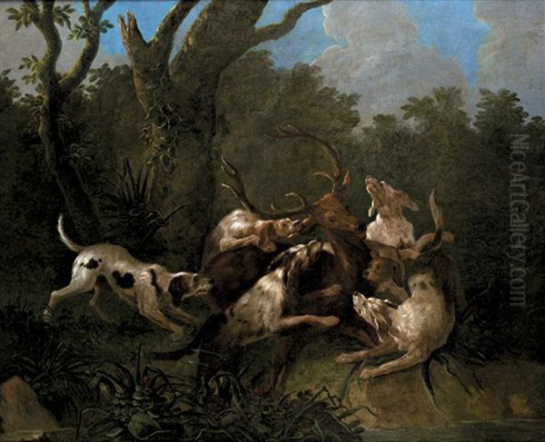 Hallali De Cerf Oil Painting by Jean-Baptiste Oudry