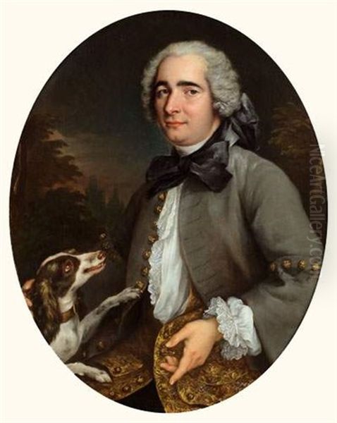 Portrait D'homme Avec Son Chien Oil Painting by Jean-Baptiste Oudry