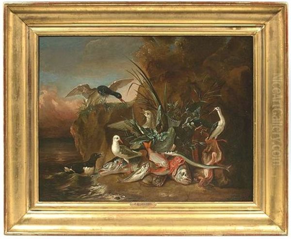 Stilleben Mit Fischen Und Meeresvogeln Oil Painting by Jean-Baptiste Oudry