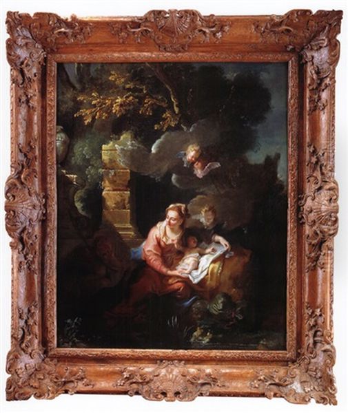 Heilige Familie In Ruinenlandschaft Oil Painting by Jean-Baptiste Oudry