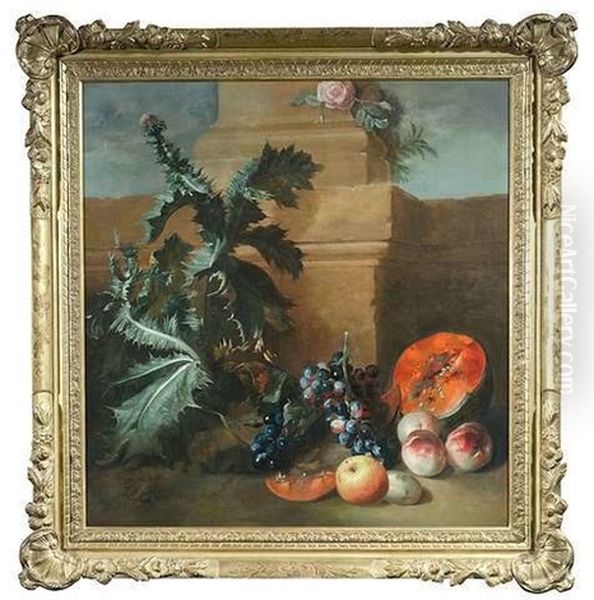 Stilleben Mit Fruchten Und Einer Bluhenden Distel. Oil Painting by Jean-Baptiste Oudry