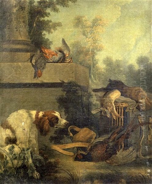 Chien Devant Un Trophee De Chasse Dans Un Parc Oil Painting by Jean-Baptiste Oudry