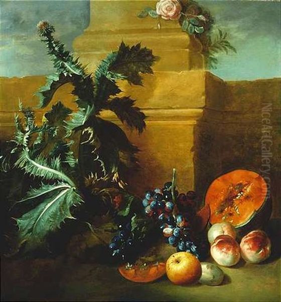 Stilleben Mit Fruchten Und Einer Bluhenden Distel Oil Painting by Jean-Baptiste Oudry