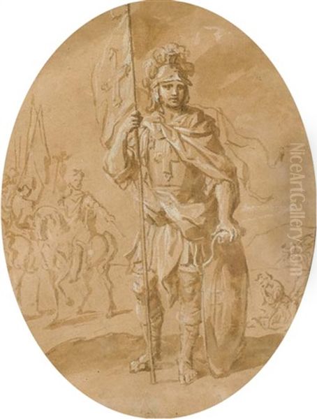 Saint Maurice Tenant Un Drapeau, Des Cavaliers Au Fond Oil Painting by Jean-Baptiste Oudry