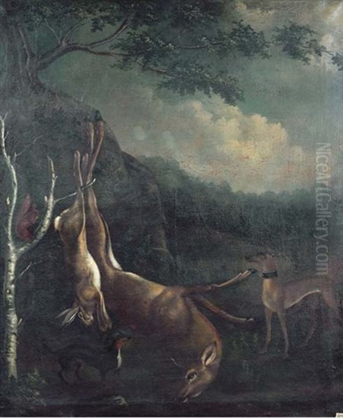 A Dead Hare And Deer In A Landscape With Two Dogs Oil Painting by Jean-Baptiste Oudry