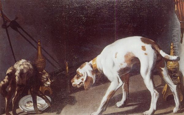 Rixe Entre Chien Et Chat Oil Painting by Jean-Baptiste Oudry