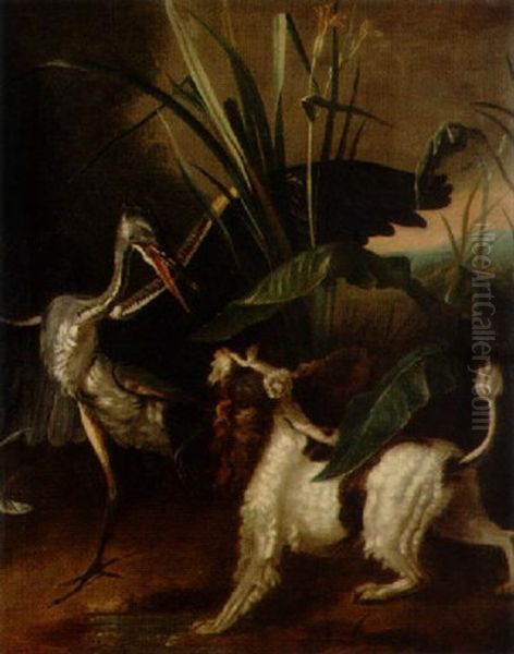 Fabelmotiv Med Fagel Och Hund Oil Painting by Jean-Baptiste Oudry