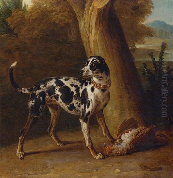 A Hunting Dog With A Dead Partridge In A Landscape Oil Painting by Jean-Baptiste Oudry