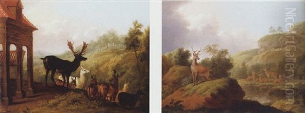 Deer And Reindeer In A Landscape Oil Painting by Jean-Baptiste Oudry