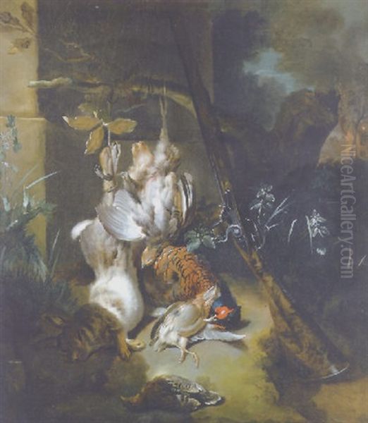 An Allegory Of Fire Landscape With Game And A Rifle Oil Painting by Jean-Baptiste Oudry