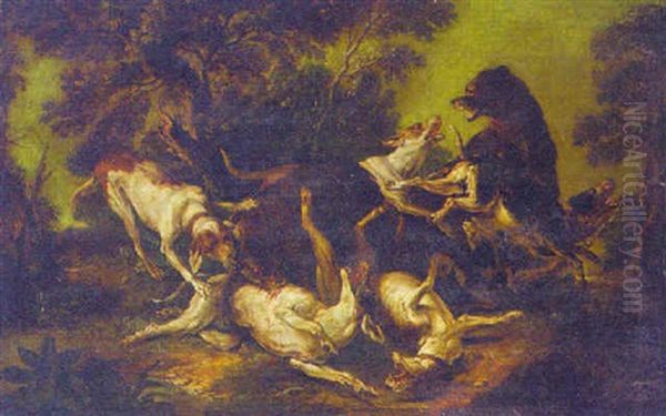 A Bear Hunt Oil Painting by Jean-Baptiste Oudry