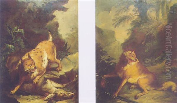 Lynx Attaquant Une Biche Oil Painting by Jean-Baptiste Oudry