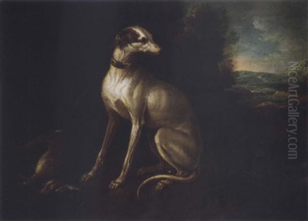 A Greyhound In A Landscape With Its Catch Oil Painting by Jean-Baptiste Oudry