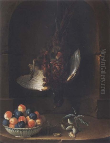 Still Life With A Pheasant And A Chinese Bowl With Plums In A Stone Niche Oil Painting by Jean-Baptiste Oudry