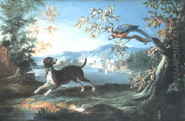 Chien Et Perroquet Dans Un Paysage Oil Painting by Jean-Baptiste Oudry