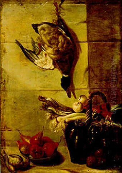 Still Life Of Game, Fruit And Vegetables By A Wall Oil Painting by Jean-Baptiste Oudry