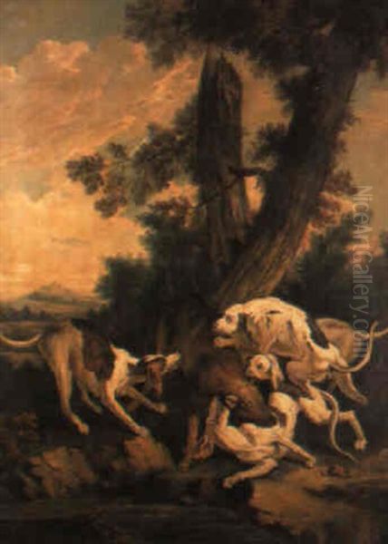 A Hound Stalking A Pheasant Oil Painting by Jean-Baptiste Oudry