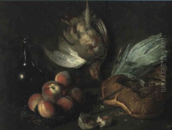 Nature Morte Au Plat De Peches, A La Tourte, Perdreau Et Bouteille Oil Painting by Jean-Baptiste Oudry