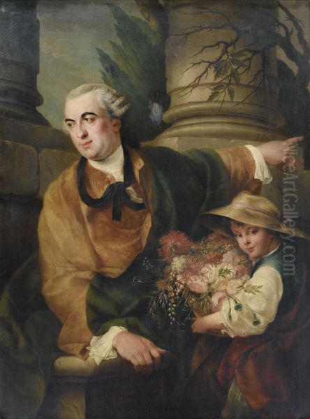 Portrait De Charles Claude Flahault De La Billarderie, Comte
D'angiviller, Avec Un Enfant Tenant Un Panier De Fleurs Oil Painting by Louis Gabriel Blanchet