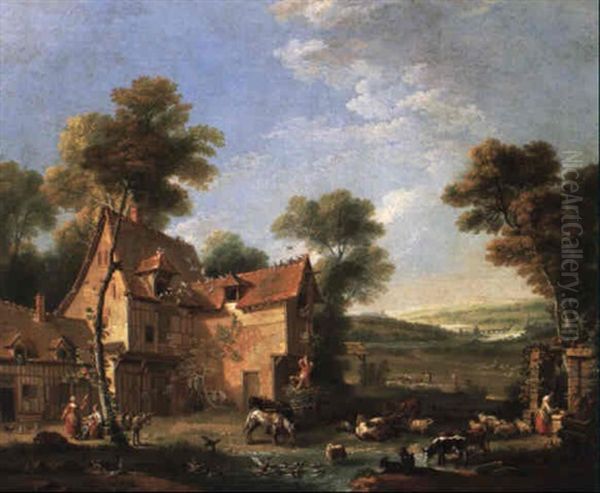 Farm Oil Painting by Jean-Baptiste Oudry