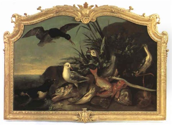 Nature Morte Aux Poissons Et Oiseaux Marins Oil Painting by Jean-Baptiste Oudry