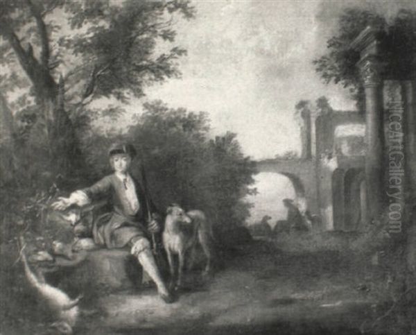 A Sportsman Seated In A Landscape With Implements Of The Chase Oil Painting by Jean-Baptiste Oudry