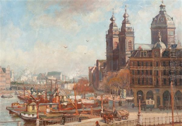 De Maartzon Op De Kade Oil Painting by Albert Jan Oudshoorn