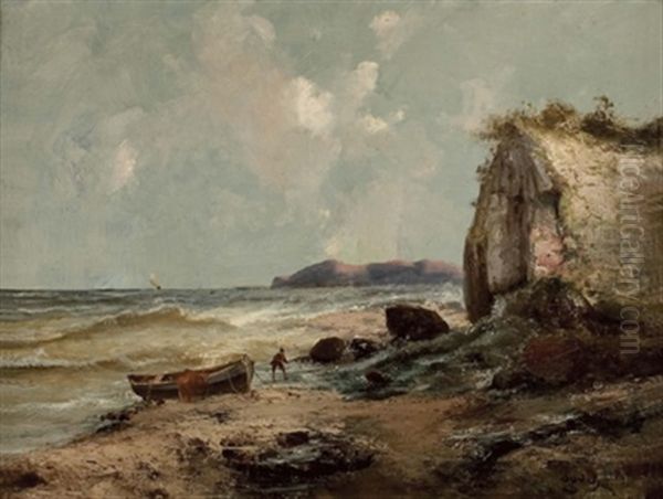 Kustenlandschaft Mit Fischerboot Oil Painting by Albert Jan Oudshoorn