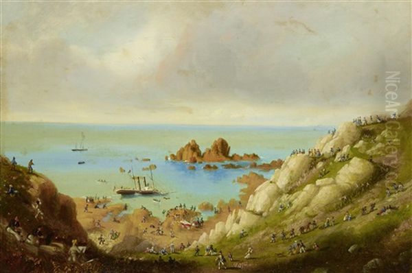 The Wreck Of The Channel Islands Packet Steamer Express In St. Brelade's Bay, Jersey, 20th September 1859 Oil Painting by Philip John Ouless