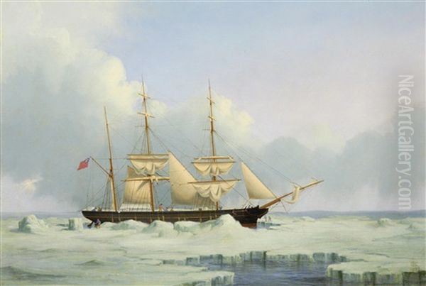 A Jersey Barque Caught In The Ice, Almost Certainly In The Gulf Of St. Lawrence Oil Painting by Philip John Ouless