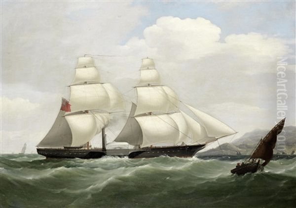 A Paddle Sloop Of Her Majesty's Navy Under Sail And Steam Entering The Tagus Bound For Lisbon Oil Painting by Philip John Ouless