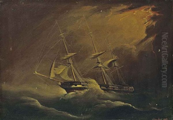 A Merchantman Running Before The Gale Oil Painting by Philip John Ouless