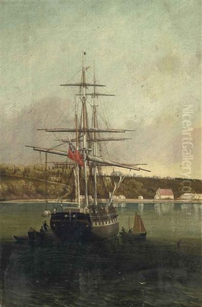 The Brig Homely Of Jersey Unloading Off Le Banc De Paspebiac, Quebec, Le Bouthillier Shed On The Wharf And The Catholic Church On The Hill Beyond, Canada Oil Painting by Philip John Ouless