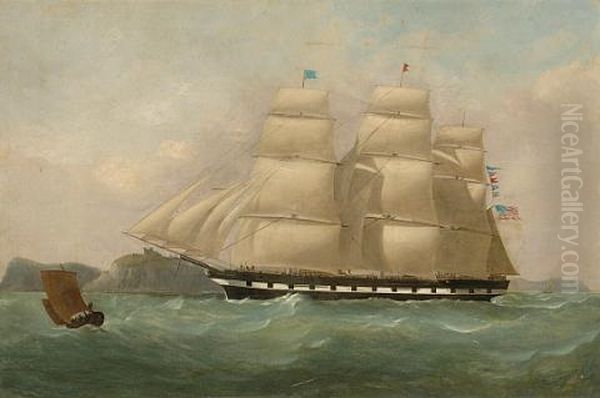 The Red Swallowtail Line Packet Ship "american Congress" Off Dover Oil Painting by Philip John Ouless