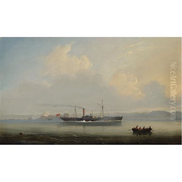 The Jersey-st. Malo Paddle Steamer "superb" Outward Bound From St. Helier With Elizabeth Castle Astern Oil Painting by Philip John Ouless