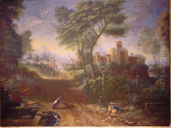 Italianate Landscape Oil Painting by Thomas Blanchet