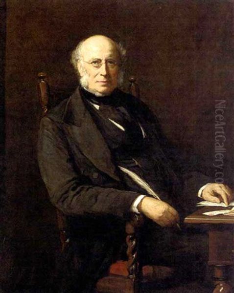 Portrait Of George William Lovell Seated At His Desk Oil Painting by Walter William Ouless