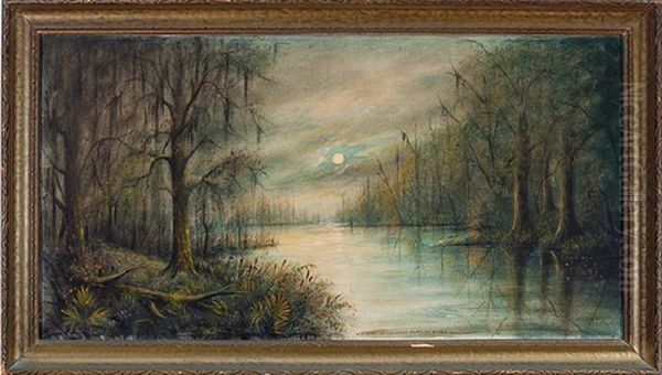 West Fork Of Calcasieu River, La, No. 342, Moonlight Oil Painting by Will Ousley