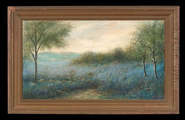 Field Of Bluebonnets Oil Painting by Will Ousley