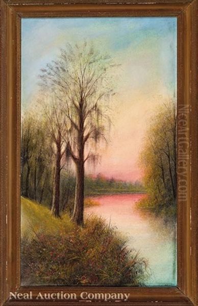 Two Cypress Trees At Twilight Oil Painting by Will Ousley