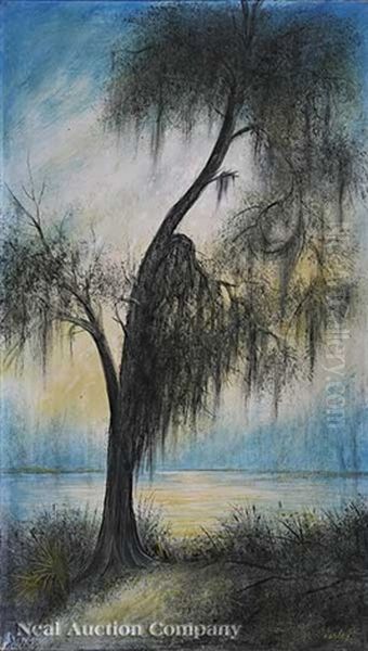 Cypress Silhouette With Spanish Moss Oil Painting by Will Ousley