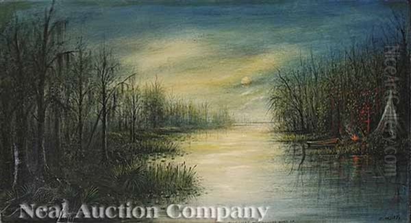 Moon Light On Calcasieu River, Louisiana Oil Painting by Will Ousley