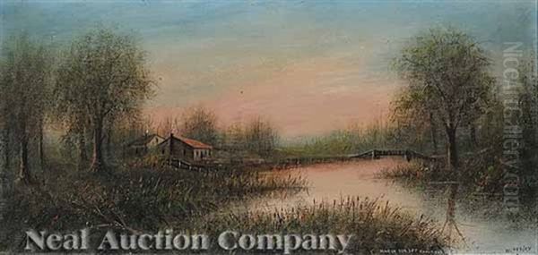 Sunset On The Marsh, Choupique, Louisiana Oil Painting by Will Ousley