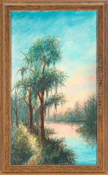 Barnes Creek, Louisiana - Scene Near The Lyles Bridge Oil Painting by Will Ousley