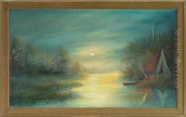 Moonlight On Calcasieu River Oil Painting by Will Ousley