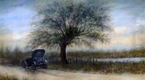 A Car By The Side Of The Road Oil Painting by Will Ousley