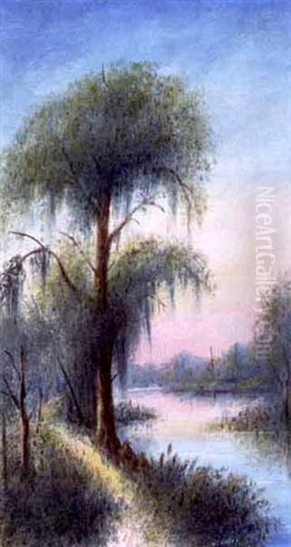 Sunset On Barnes Creek, Louisiana (artist's Photo, Verso) Oil Painting by Will Ousley