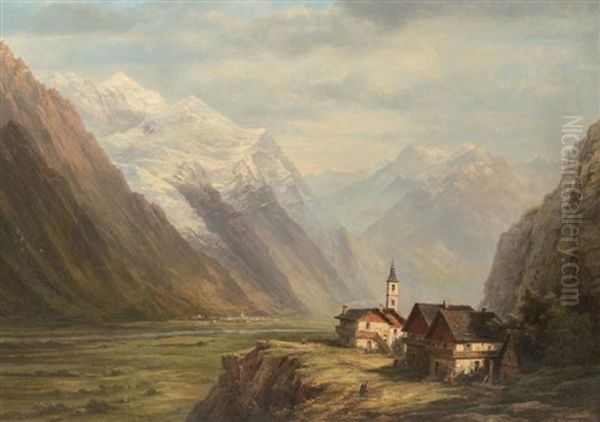 Le Mont Blanc Et La Vallee De Chamouni Oil Painting by Pierre Justin Ouvrie